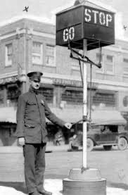 Old traffic junction with manual police control